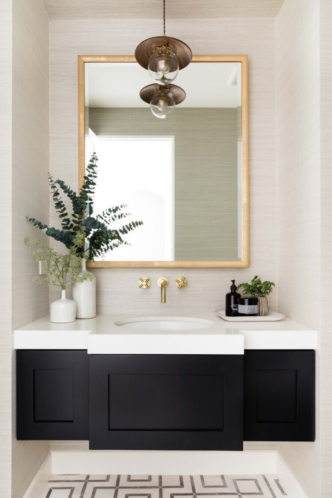 Inspiration for a coastal powder room remodel in Orange County