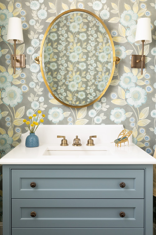 Beachside Bloom: Powder Room with Floral Wallpaper - Bathroom Ideas