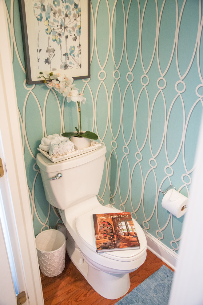 Inspiration for a contemporary powder room remodel in Philadelphia with blue walls