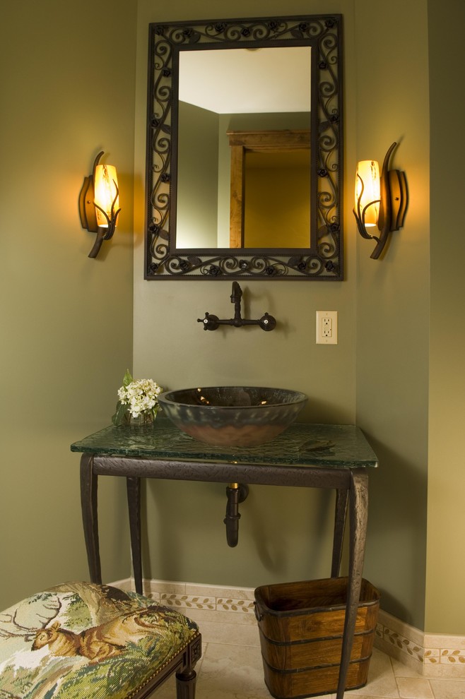 Inspiration for a rustic powder room remodel in Minneapolis