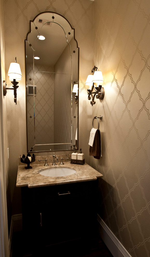 Example of a transitional powder room design in Houston
