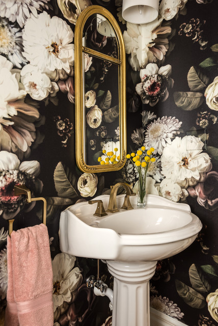 Powder room with large floral wallpaper - Eclectic - Powder Room - St ...