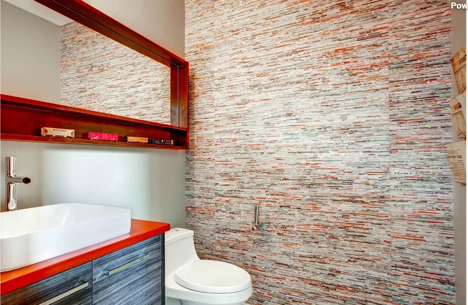 Photo of a contemporary cloakroom in Denver with red worktops.