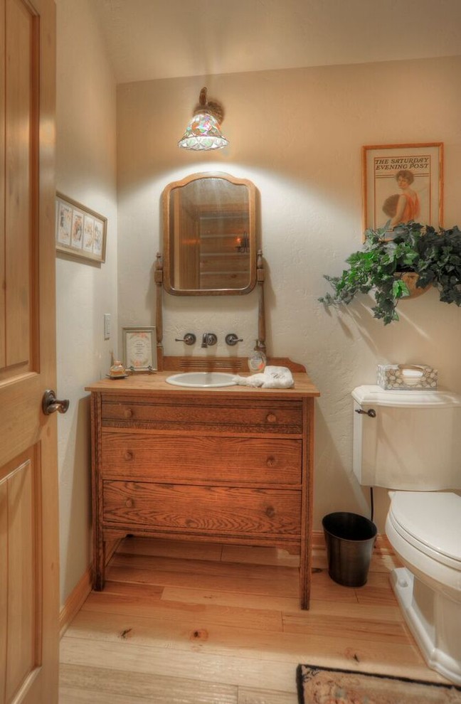Cette image montre un WC et toilettes chalet de taille moyenne avec un sol en carrelage de terre cuite.