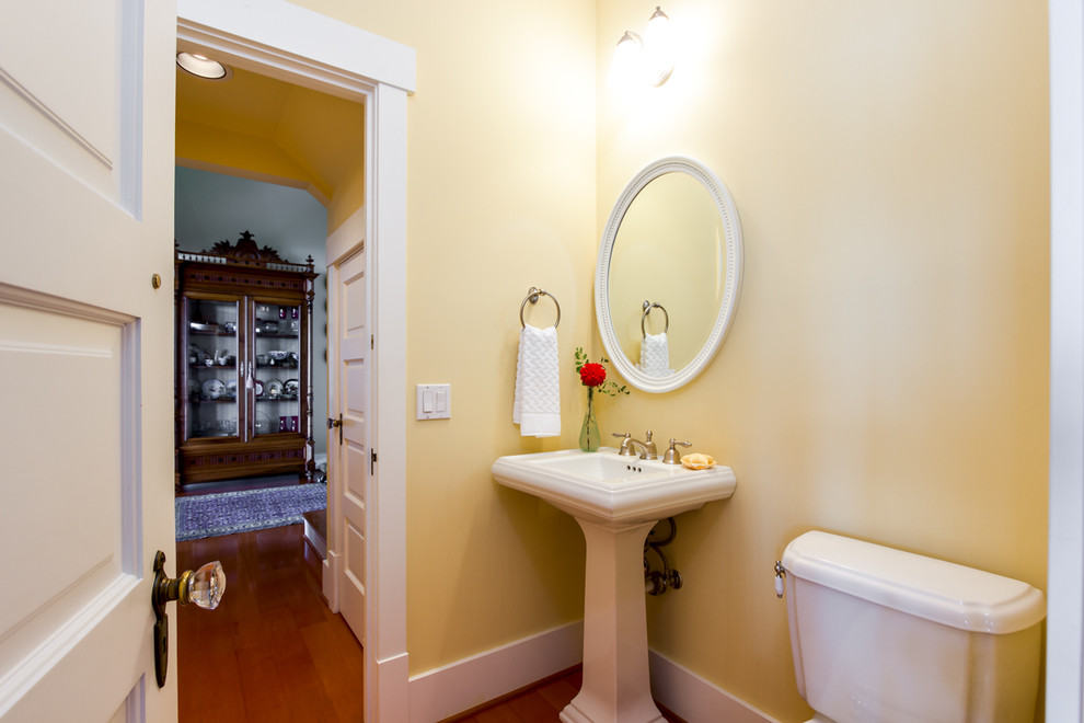 Example of a small beach style powder room design in Seattle