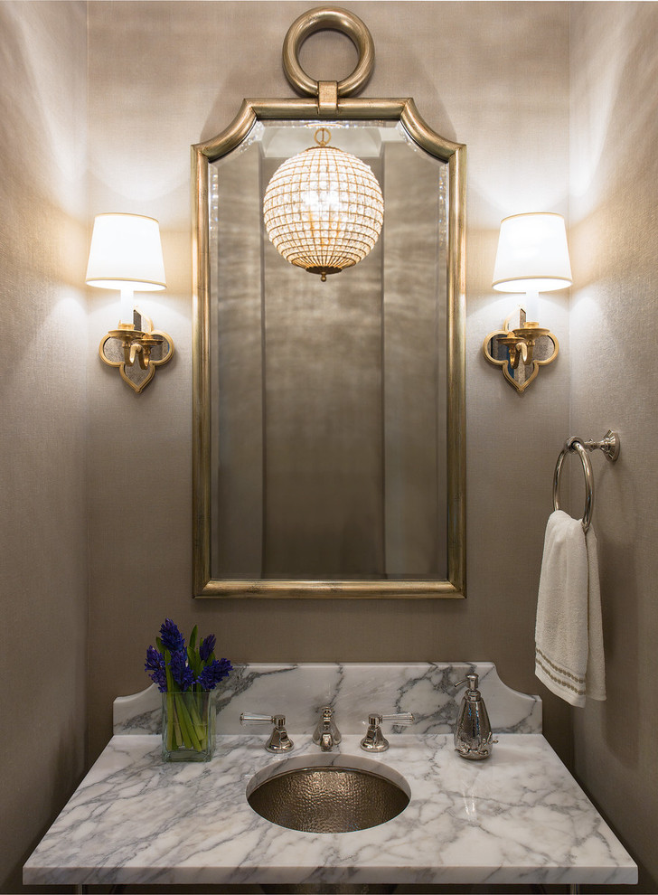 Example of a transitional powder room design in Chicago
