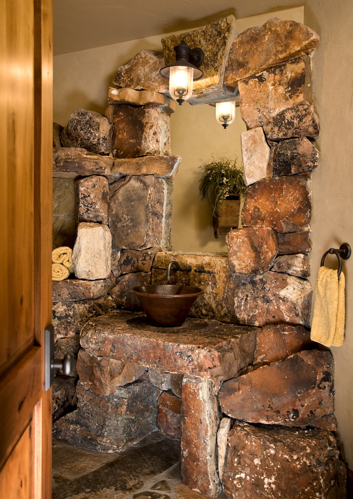 Design ideas for a rustic cloakroom in Salt Lake City with a vessel sink.