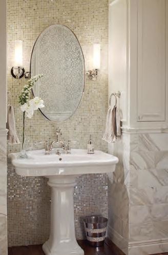 Design ideas for a medium sized classic cloakroom in Denver with a pedestal sink, grey tiles and white walls.
