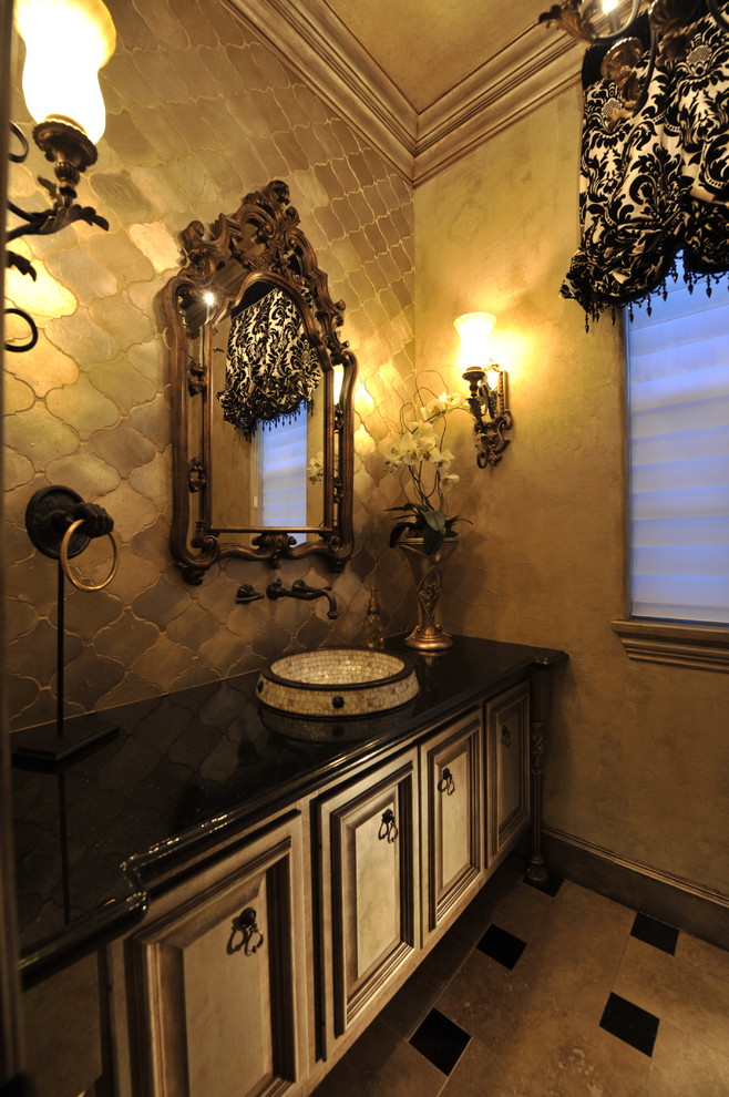 Example of a transitional powder room design in Houston