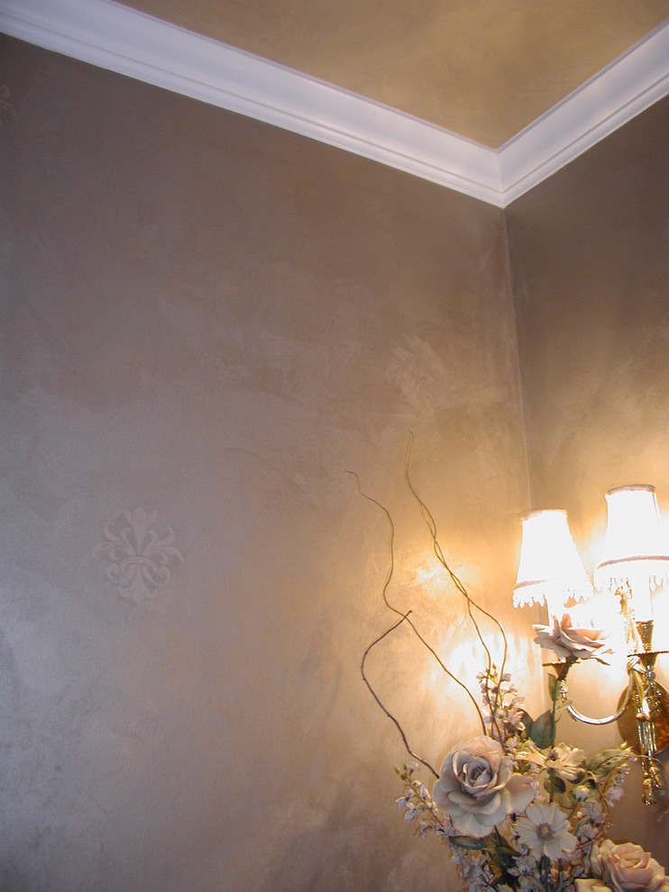 Troweled Metallic Plaster Powder Room Ceiling and Walls Traditional
