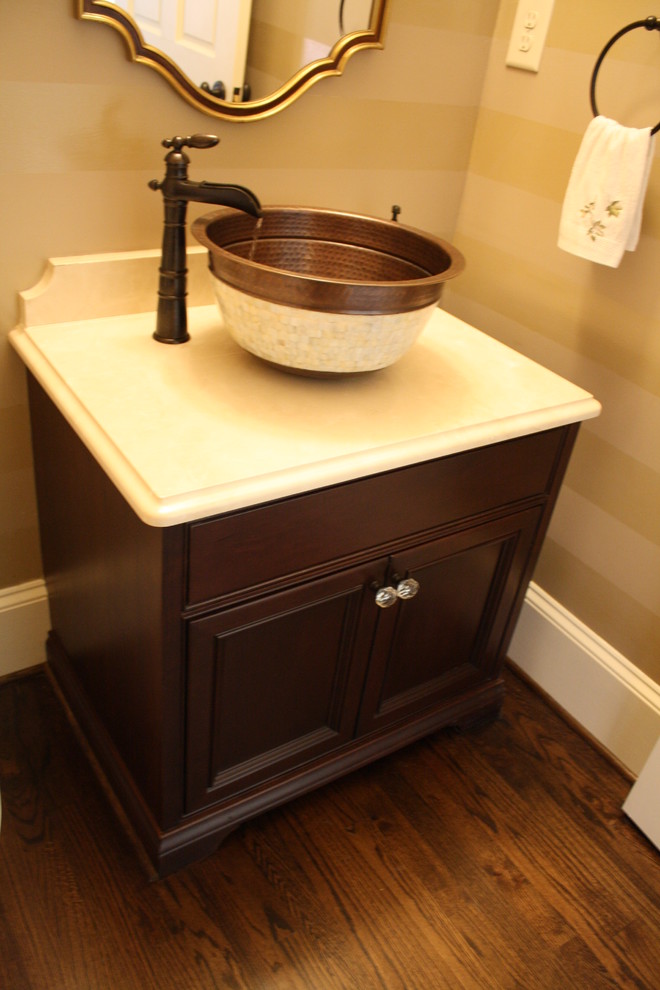 Very cool powder room with great neutral colors! Traditional Powder Room Charlotte by
