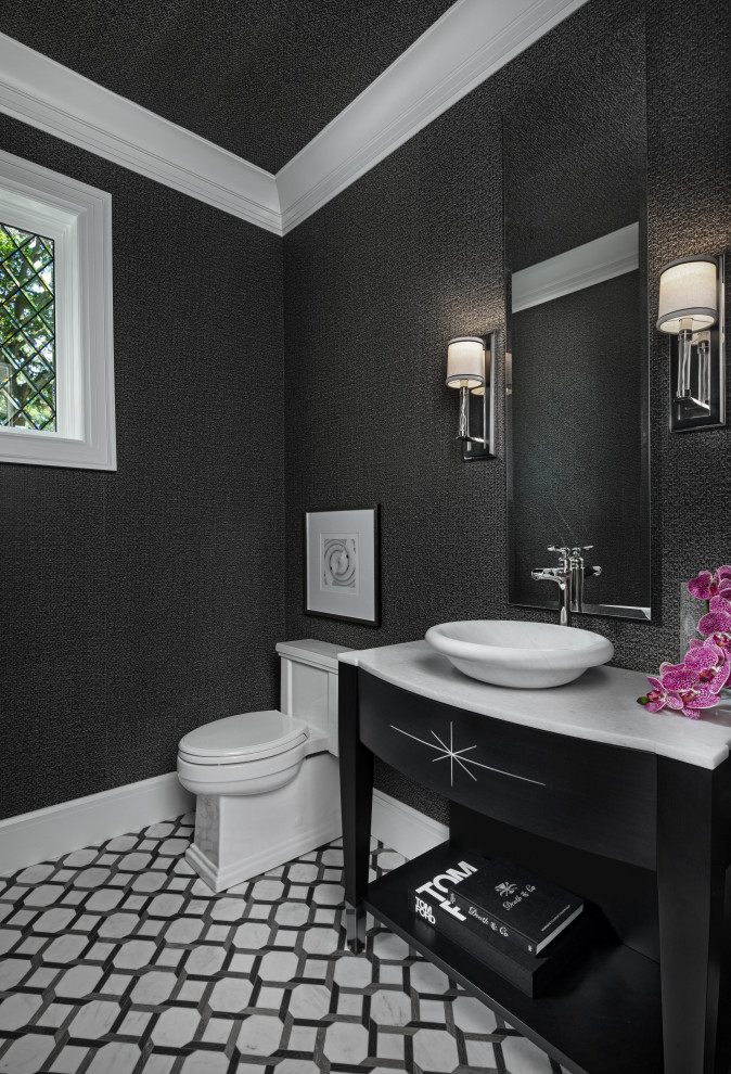 Inspiration for a transitional powder room remodel in Detroit