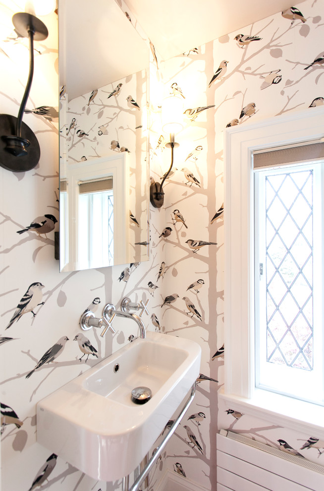 Whimsical Bird Wallpaper - Eclectic - Powder Room - Bridgeport - by Kitchen  & Bath Design + Construction | Houzz