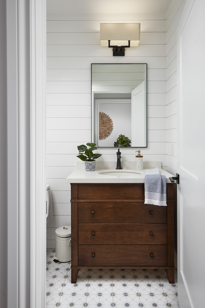 Inspiration for a coastal powder room remodel in Toronto
