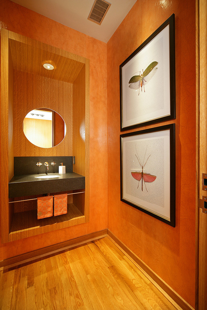 Inspiration for a contemporary powder room remodel in Dallas with an undermount sink