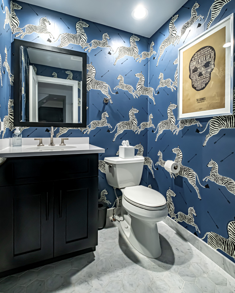 Zebra Black and White Powder Room Transitional Powder Room Newark