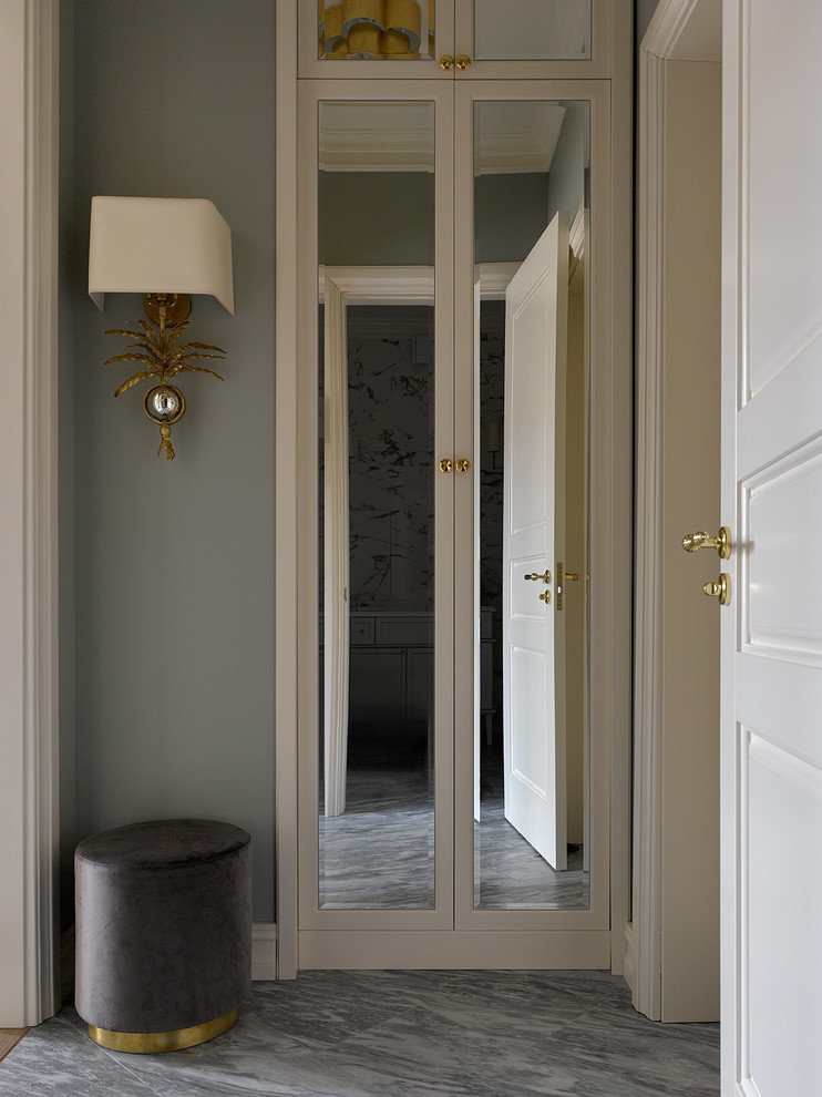 Transitional gray floor entryway photo in Moscow with gray walls