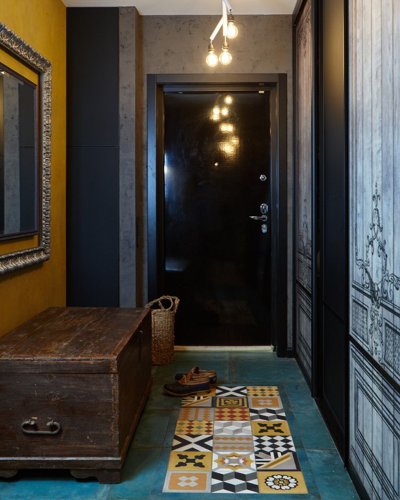 Entryway - eclectic entryway idea in Moscow with a black front door
