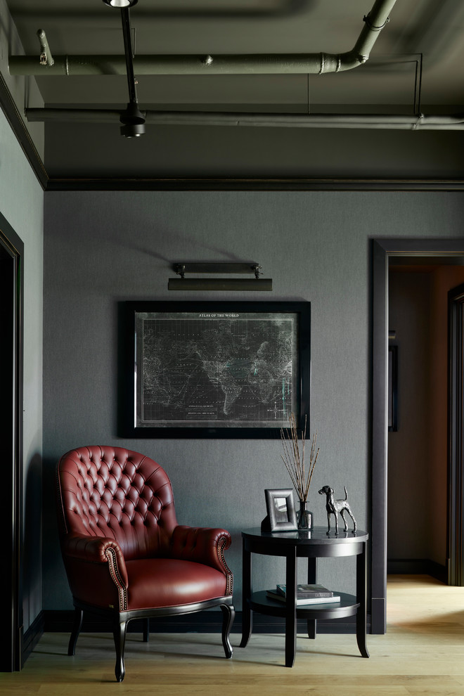 Inspiration for a classic entrance in Moscow with grey walls, light hardwood flooring and beige floors.