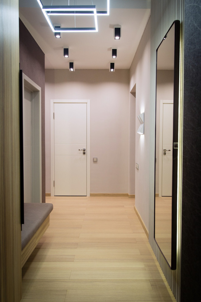 Cette image montre une petite entrée design avec un couloir.