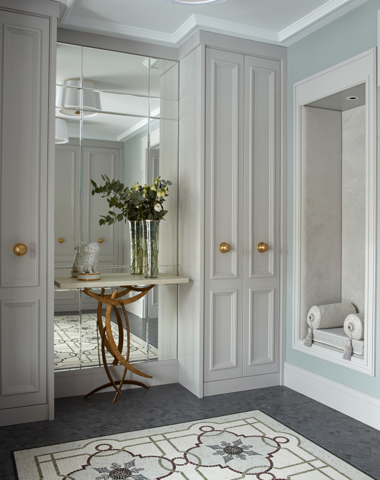Inspiration for a timeless entryway remodel in Moscow with gray walls