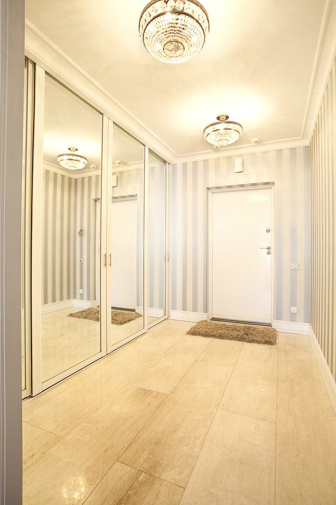 This is an example of a traditional entrance in Saint Petersburg with feature lighting.