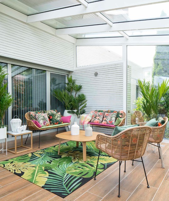 Diseño de terraza con cerramiento de cristal - Exótico - Sala de estar