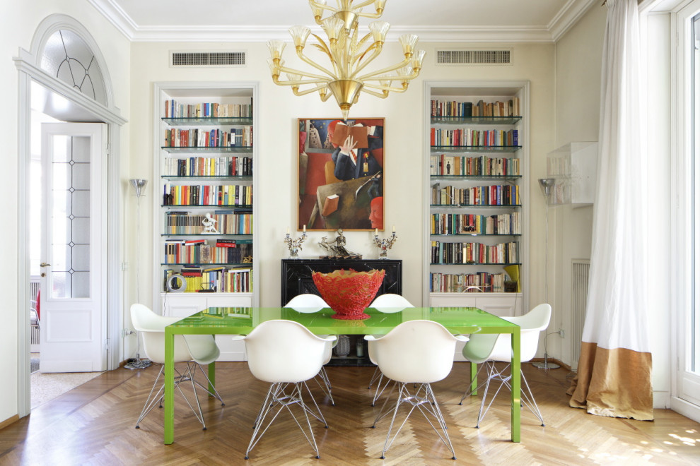 Expansive bohemian dining room in Milan.