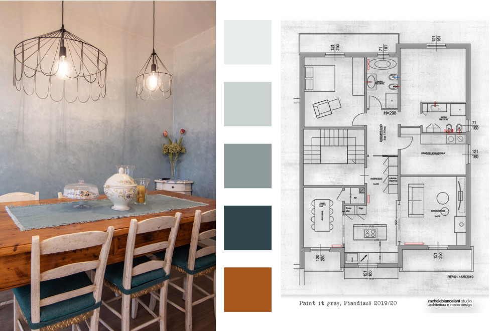 Свежая идея для дизайна: маленькая кухня-столовая в стиле модернизм с синими стенами, светлым паркетным полом и коричневым полом без камина для на участке и в саду - отличное фото интерьера