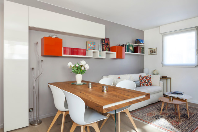 Grande Pièce à vivre avec Bureau, salon, salle à manger - Contemporary