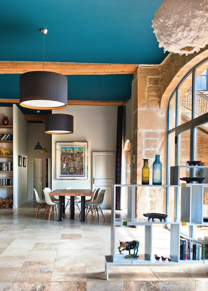 Inspiration for a large contemporary open plan dining room in Lyon with no fireplace.
