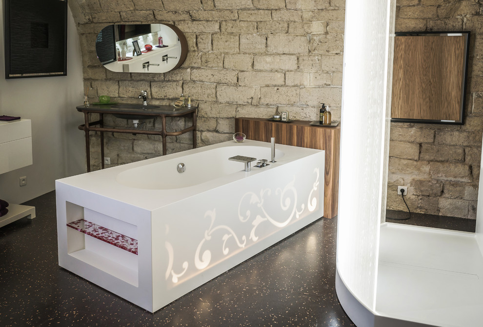 Mittelgroßes Modernes Badezimmer En Suite mit Korkboden in Paris