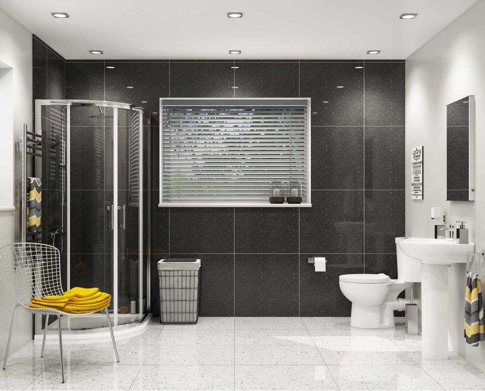 Idées déco pour une salle de bain contemporaine avec une cabine de douche à porte coulissante.