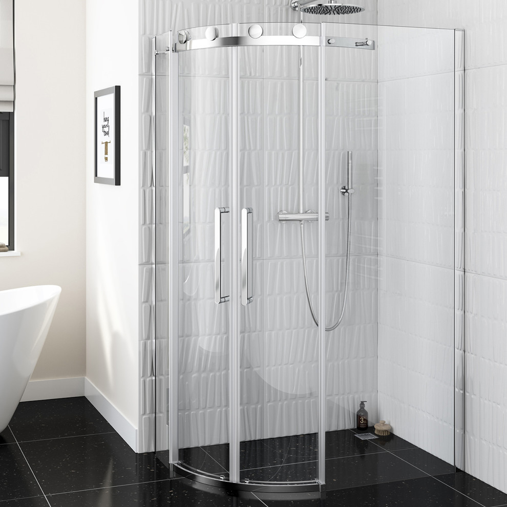 Example of a trendy sliding shower door design in West Midlands