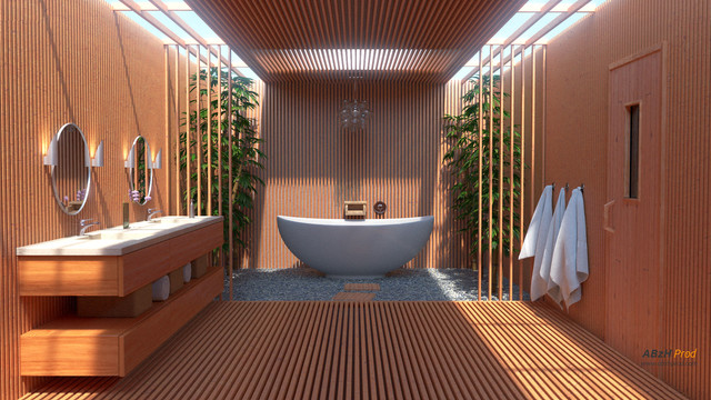 Modélisation photoréaliste 3D d'une salle de bain zen moderne - Asiatique -  Salle de Bain - Rennes - par ABzH Prod | Houzz
