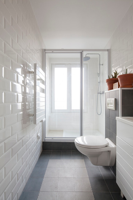 salle d'eau étroite avec grande douche - Contemporary - Bathroom - Paris -  by Matesco Architecture | Houzz AU