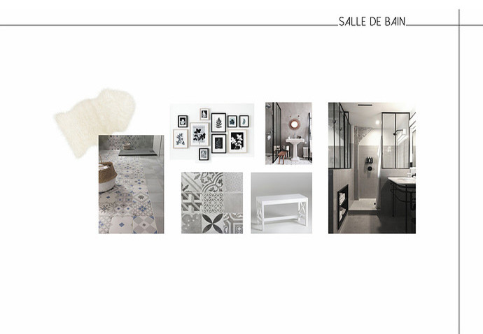 Modelo de cuarto de baño principal actual pequeño con ducha abierta y baldosas y/o azulejos de cemento