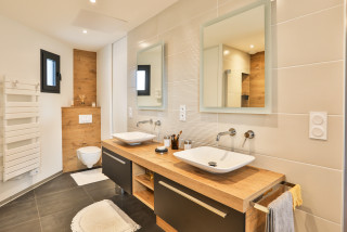 75 photos et idées déco de salles de bain avec un carrelage beige et meuble  double vasque - Février 2024 | Houzz FR