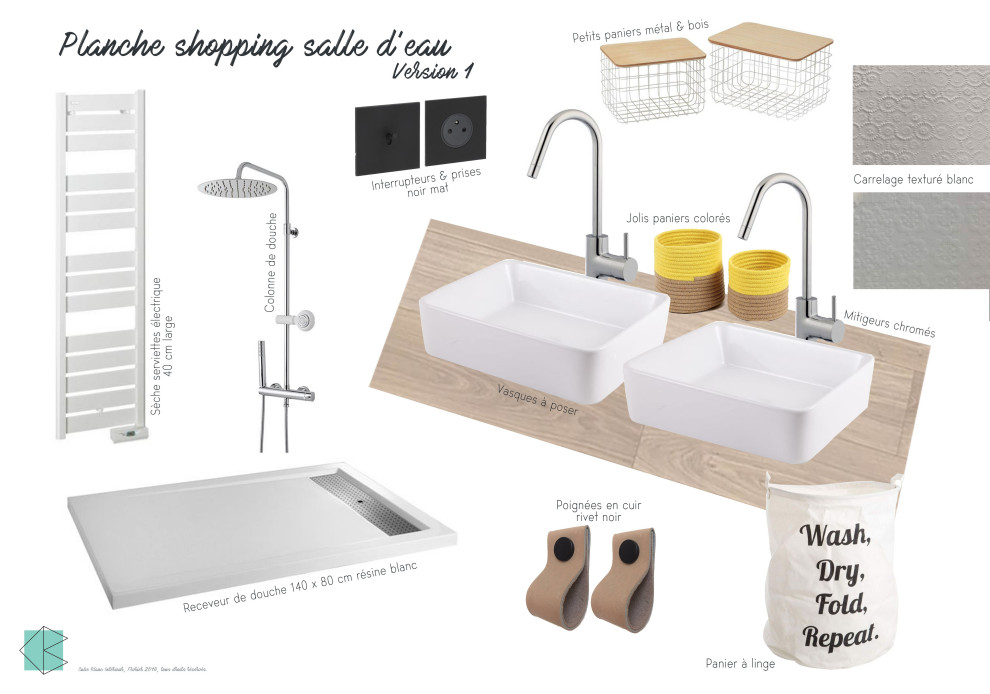 Idéer för mellanstora funkis beige badrum med dusch, med svarta skåp, en dusch i en alkov, vit kakel, keramikplattor, svarta väggar, korkgolv, ett nedsänkt handfat, träbänkskiva och beiget golv