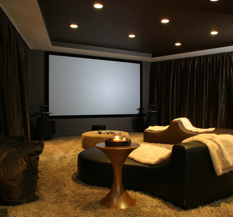 Example of a minimalist home theater design in Atlanta