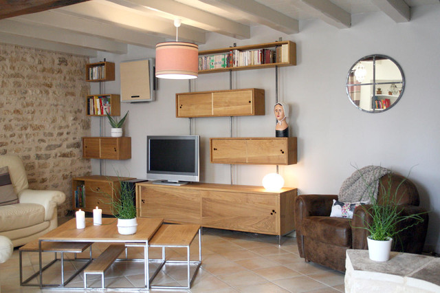 Mobilier sur mesure (meuble tv, hi-fi, bibliothèque et table basse) - Sala  de estar - Angers - de Agence Pièces Uniques | Houzz