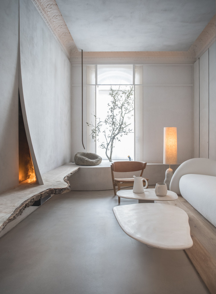 Mittelgroßes, Repräsentatives, Abgetrenntes Modernes Wohnzimmer mit grauer Wandfarbe und grauem Boden in Madrid
