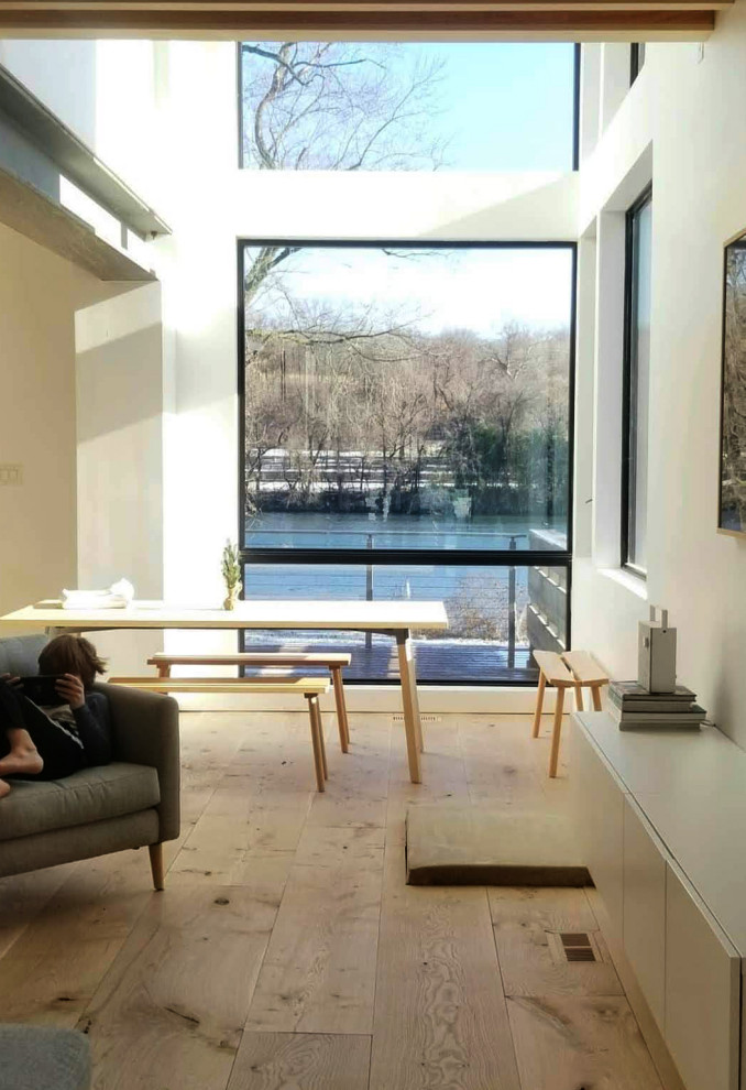 Idéer för ett stort minimalistiskt vardagsrum