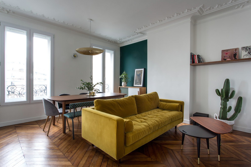Foto di un soggiorno moderno di medie dimensioni e aperto con pareti verdi