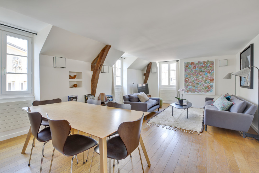 Medium sized scandi living room in Paris.