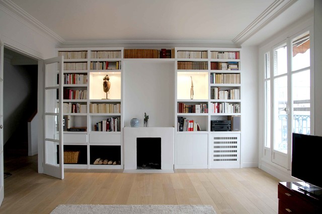 BIBLIOTHEQUE SUR MESURE MEDIUM LAQUE BLANC - Contemporary - Living Room -  Paris - by User | Houzz IE