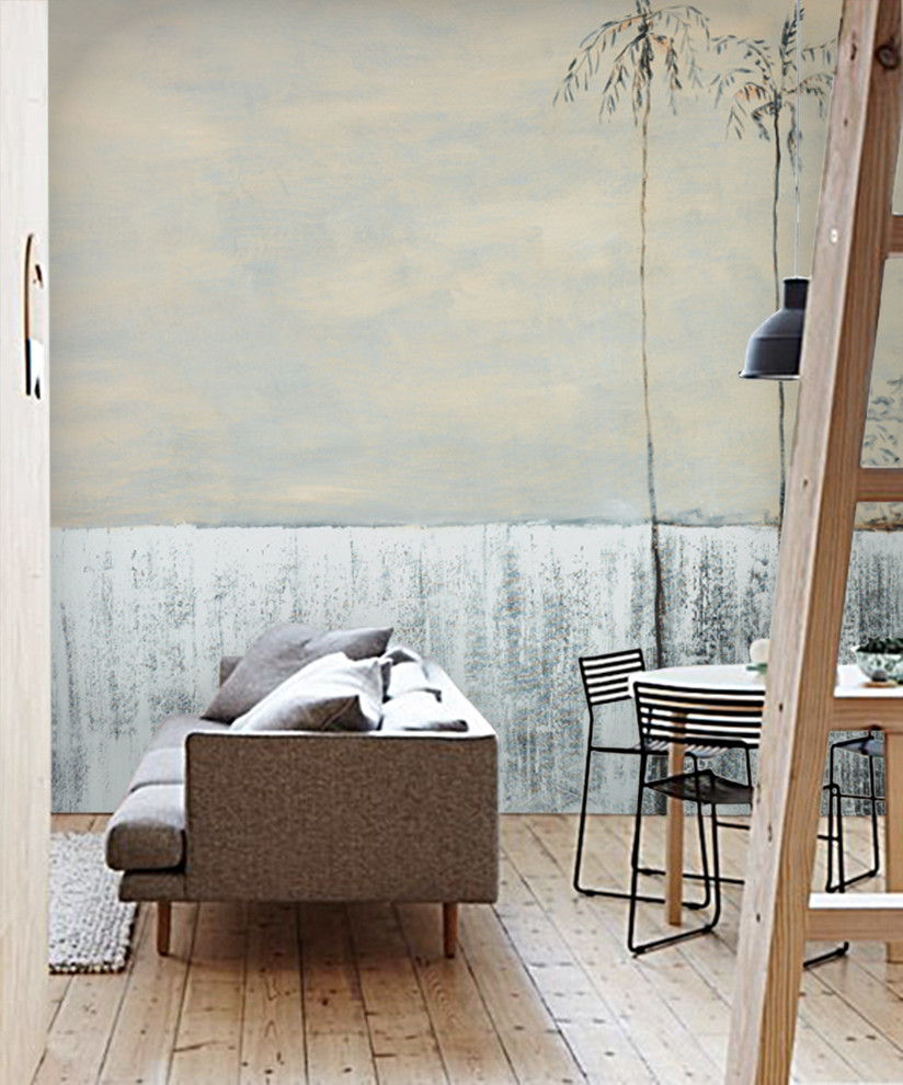 Свежая идея для дизайна: гостиная комната в стиле фьюжн с бежевыми стенами - отличное фото интерьера