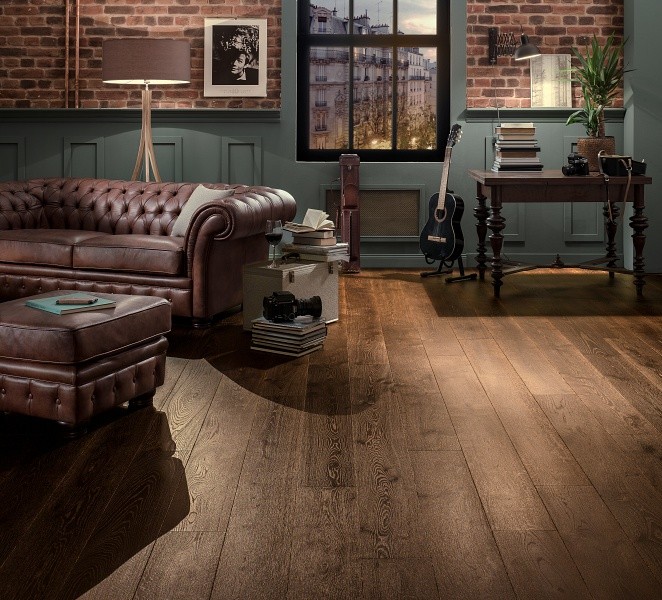 Mid-sized transitional dark wood floor and brown floor living room photo in London