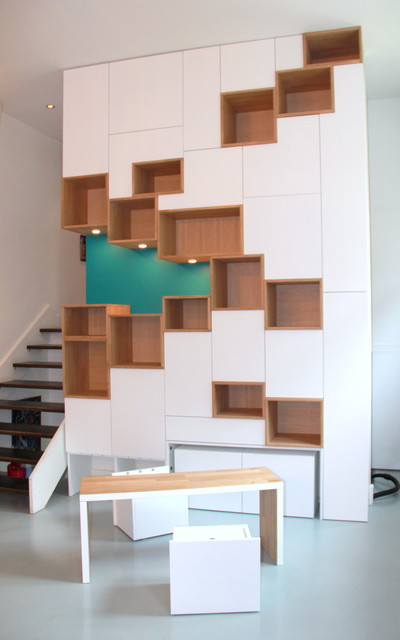 Mural de rangement sur mesure - Contemporary - Staircase - Grenoble ...