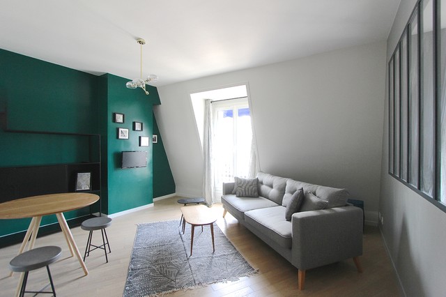 Salon look scandinave avec un mur vert émeraude - Contemporary - Living  Room - Paris - by Agence Alexandra BOUSSAGOL - Architectes | Houzz